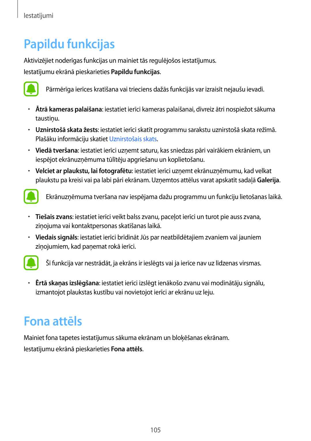 Samsung SM-G920FZBASEB manual Papildu funkcijas, Fona attēls 