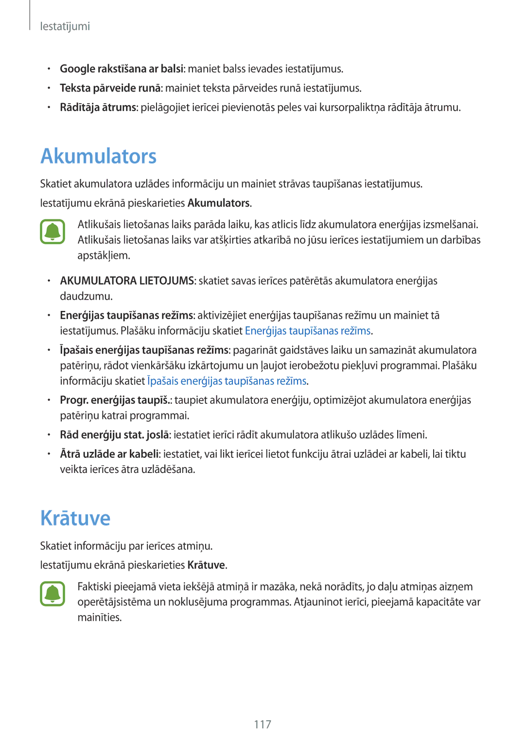 Samsung SM-G920FZBASEB manual Akumulators, Krātuve 