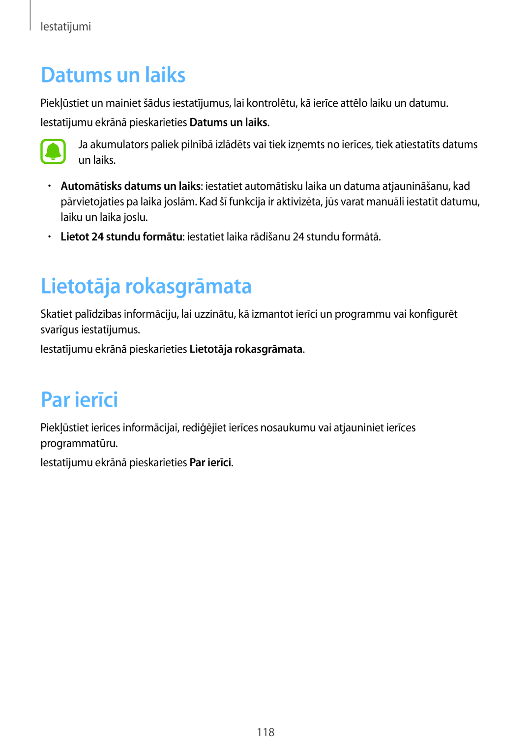 Samsung SM-G920FZBASEB manual Datums un laiks, Lietotāja rokasgrāmata, Par ierīci 