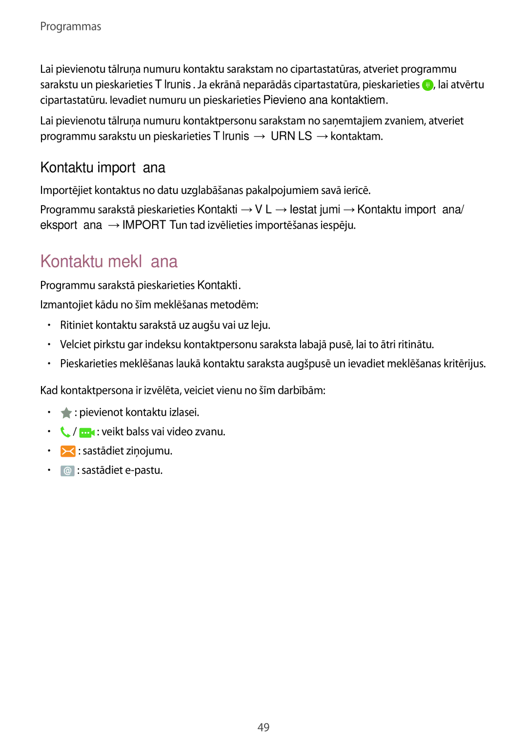 Samsung SM-G920FZBASEB manual Kontaktu meklēšana, Kontaktu importēšana 