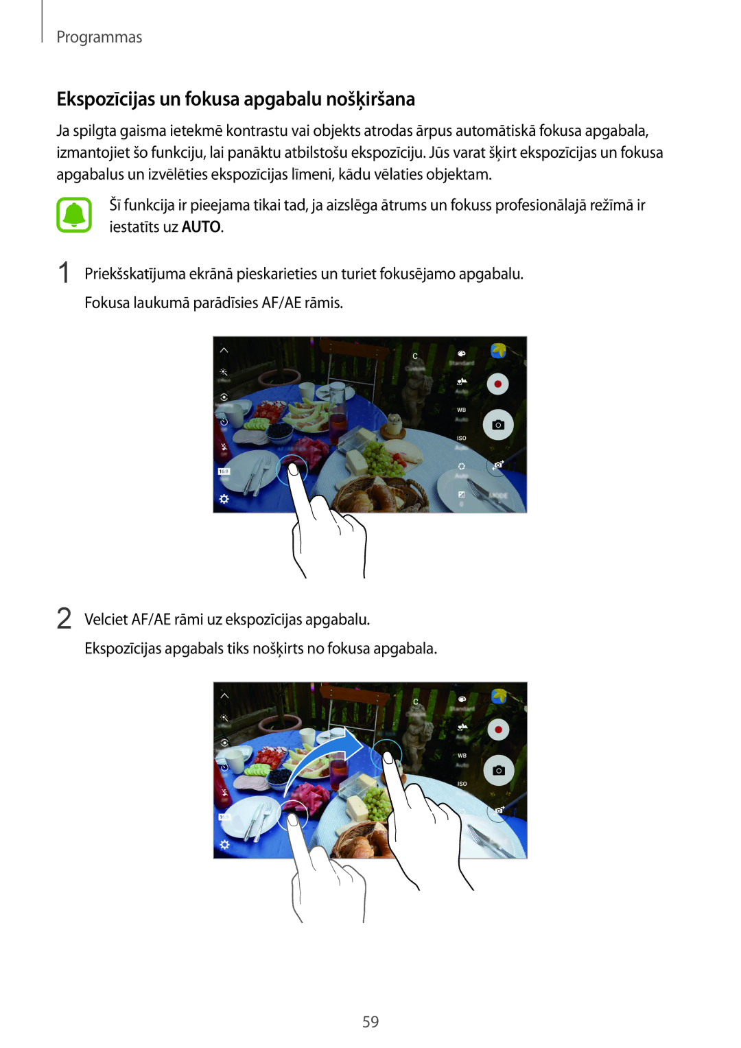 Samsung SM-G920FZBASEB manual Ekspozīcijas un fokusa apgabalu nošķiršana 