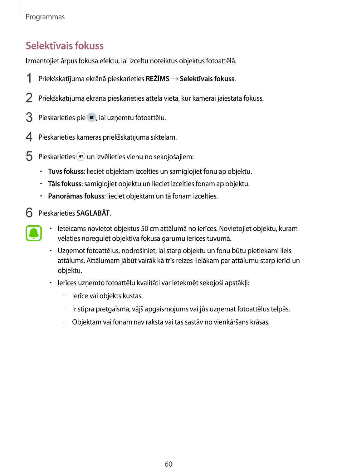 Samsung SM-G920FZBASEB manual Selektīvais fokuss 