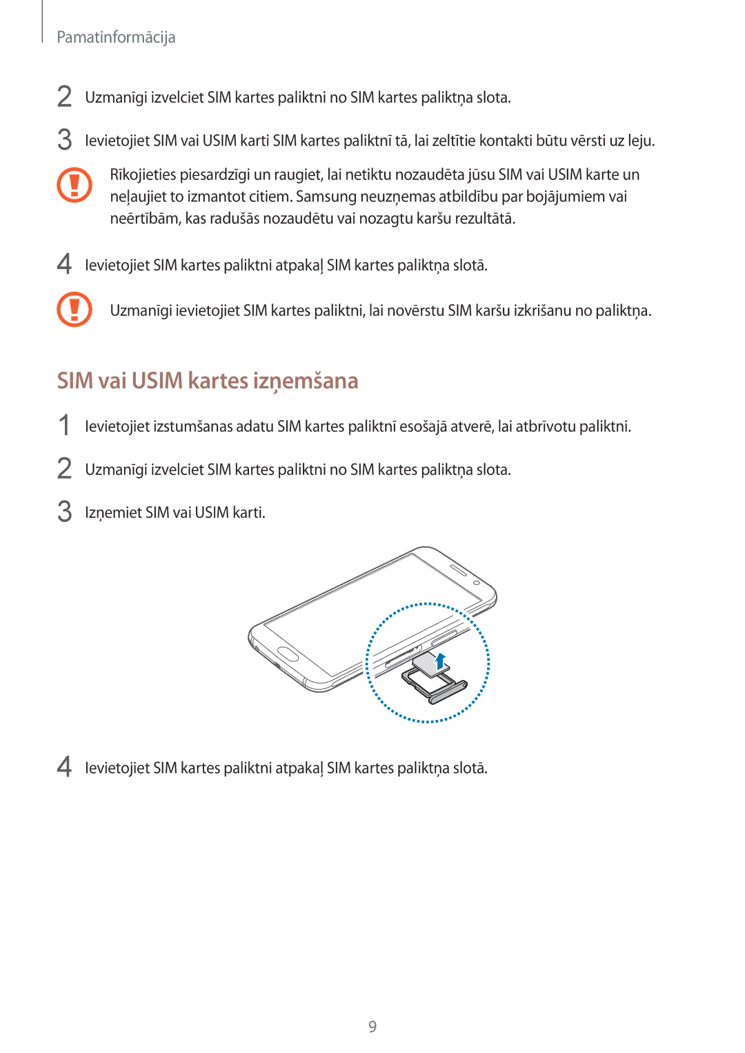 Samsung SM-G920FZBASEB manual SIM vai Usim kartes izņemšana 