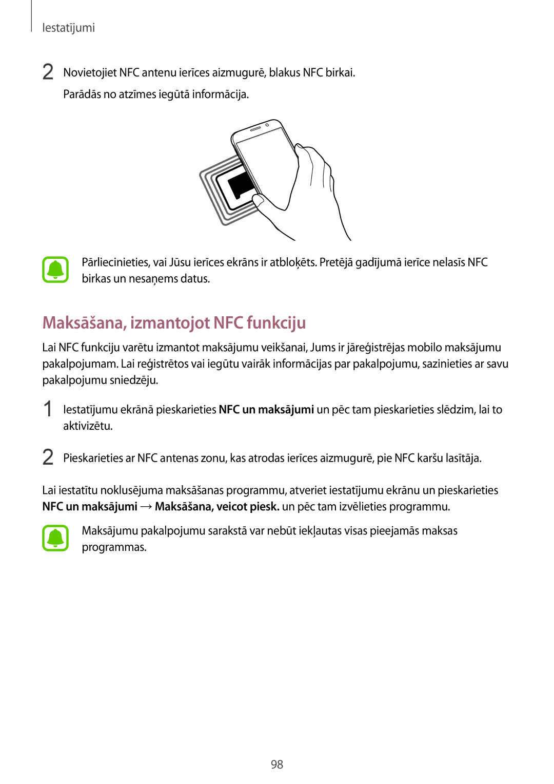 Samsung SM-G920FZBASEB manual Maksāšana, izmantojot NFC funkciju 