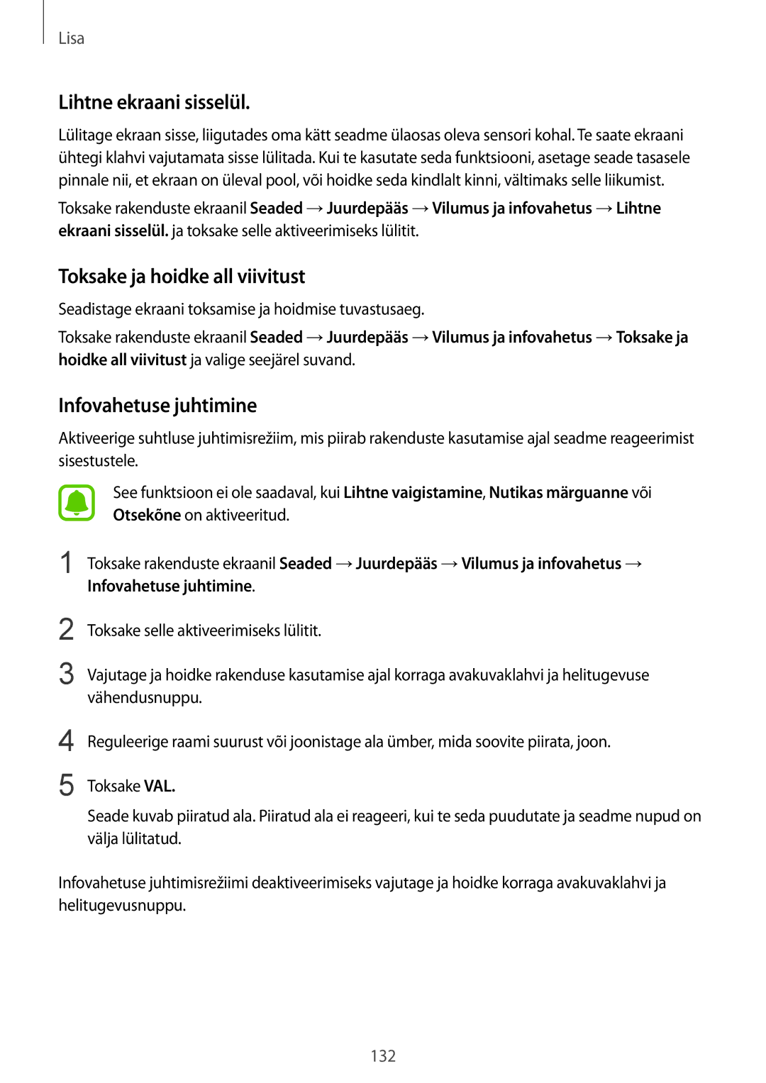 Samsung SM-G920FZBASEB manual Lihtne ekraani sisselül, Toksake ja hoidke all viivitust, Infovahetuse juhtimine 