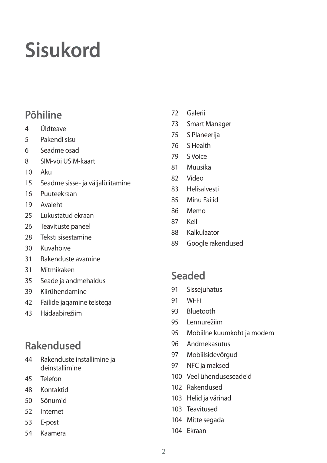 Samsung SM-G920FZBASEB manual Sisukord 