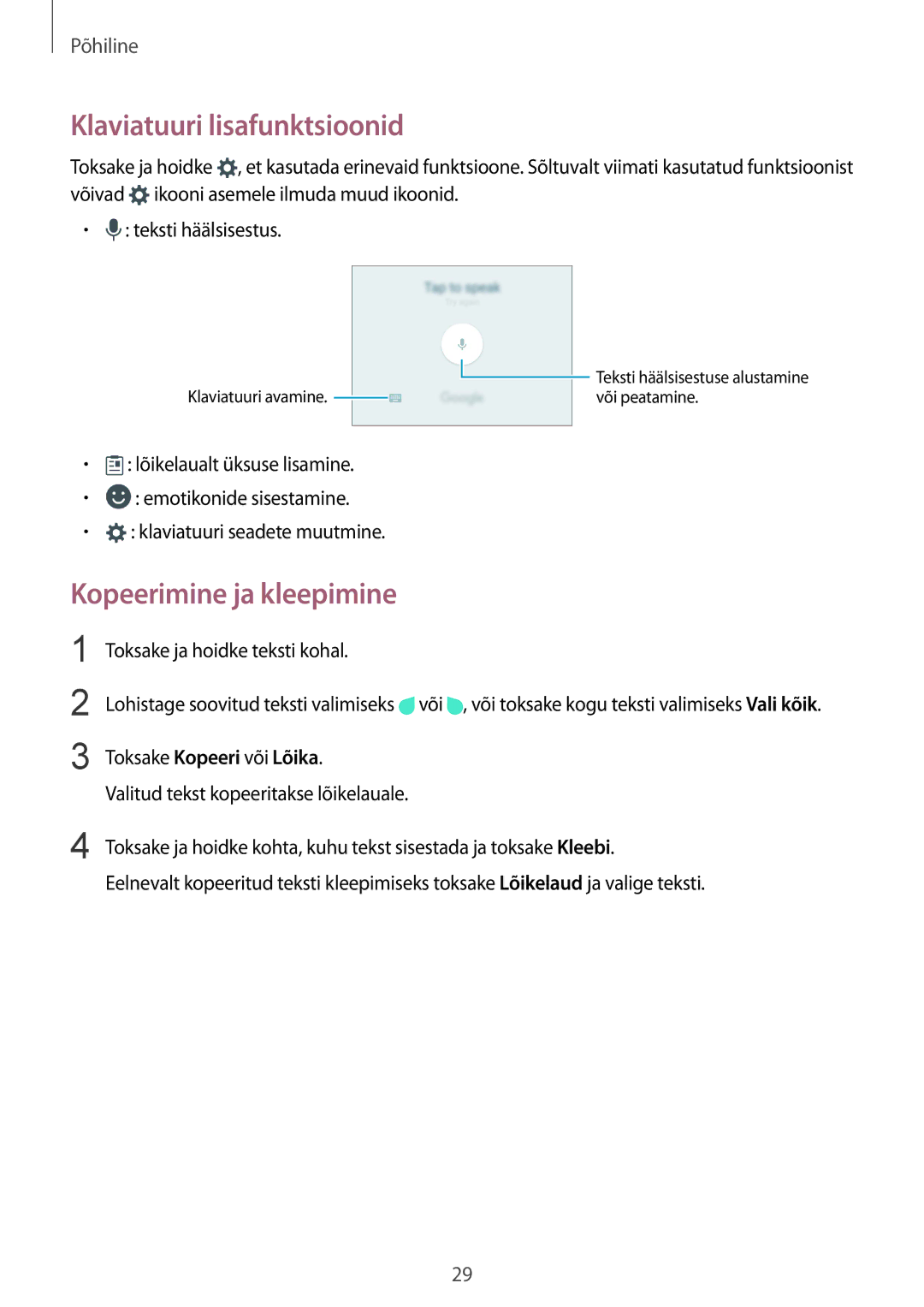 Samsung SM-G920FZBASEB manual Klaviatuuri lisafunktsioonid, Kopeerimine ja kleepimine 