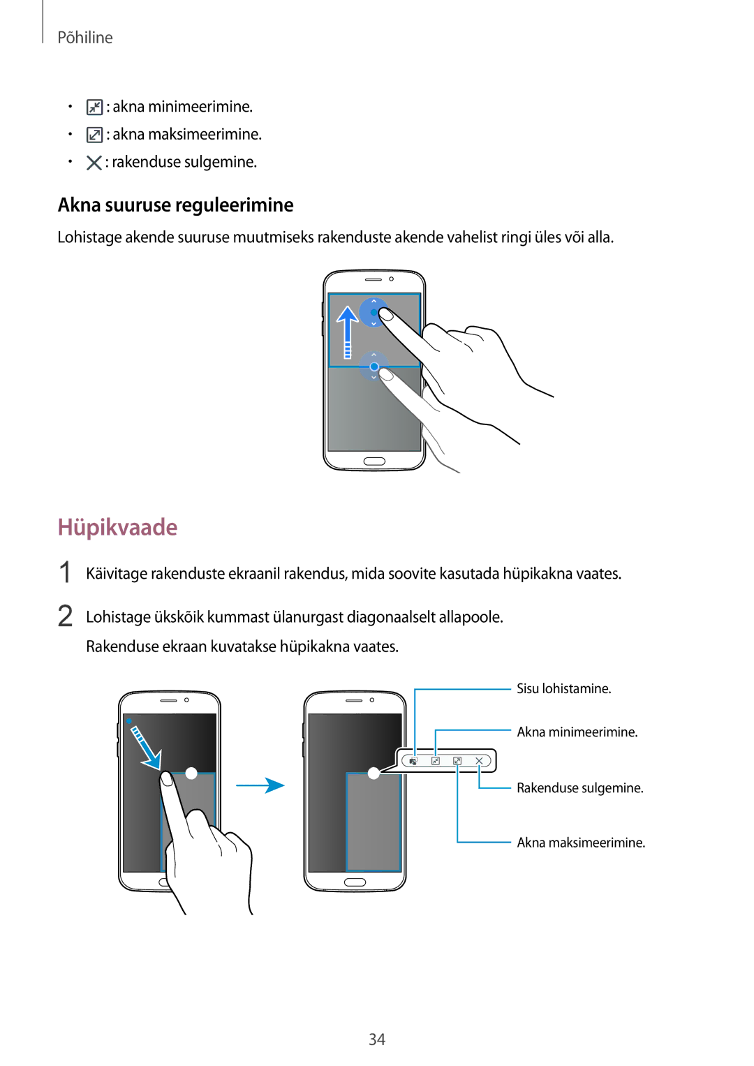 Samsung SM-G920FZBASEB manual Hüpikvaade, Akna suuruse reguleerimine 