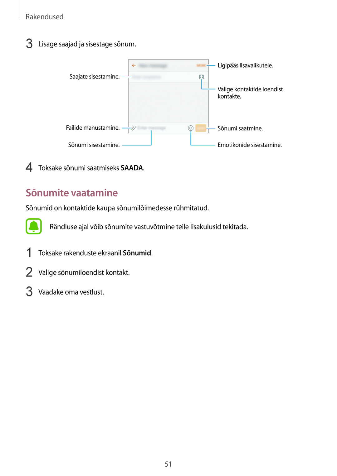 Samsung SM-G920FZBASEB manual Sõnumite vaatamine, Lisage saajad ja sisestage sõnum 