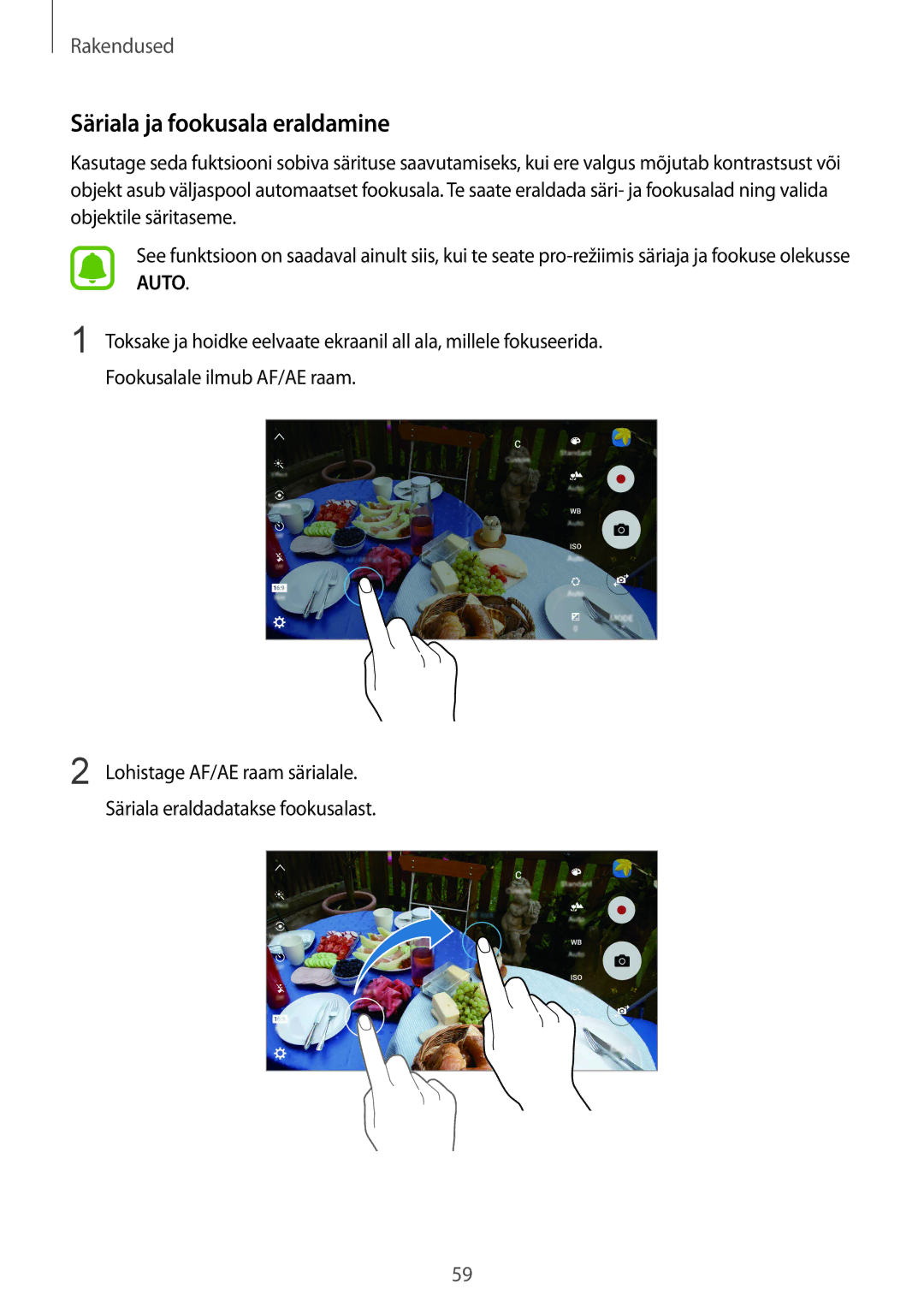 Samsung SM-G920FZBASEB manual Säriala ja fookusala eraldamine 