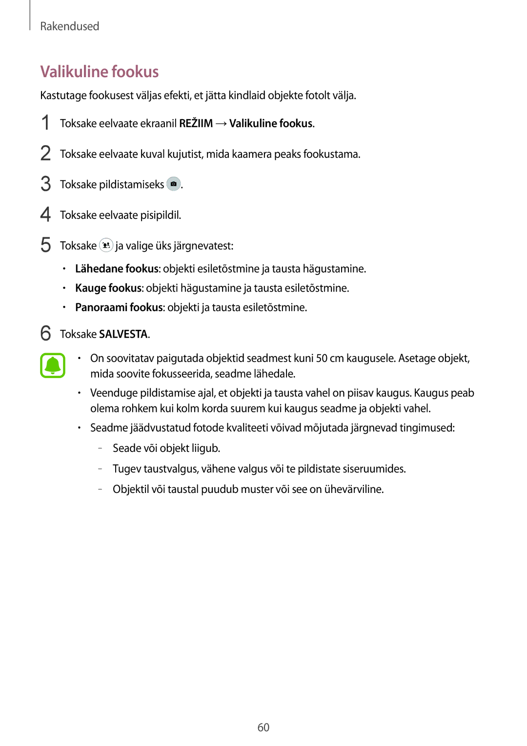 Samsung SM-G920FZBASEB manual Valikuline fookus 