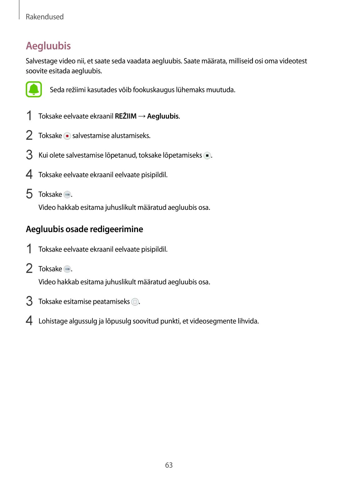 Samsung SM-G920FZBASEB manual Aegluubis osade redigeerimine 