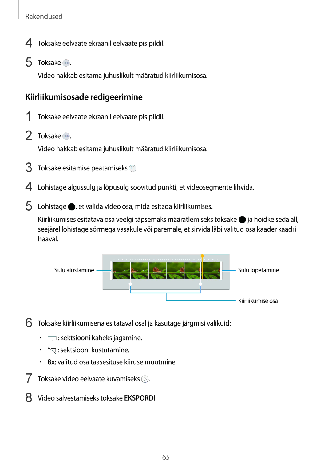 Samsung SM-G920FZBASEB manual Kiirliikumisosade redigeerimine 