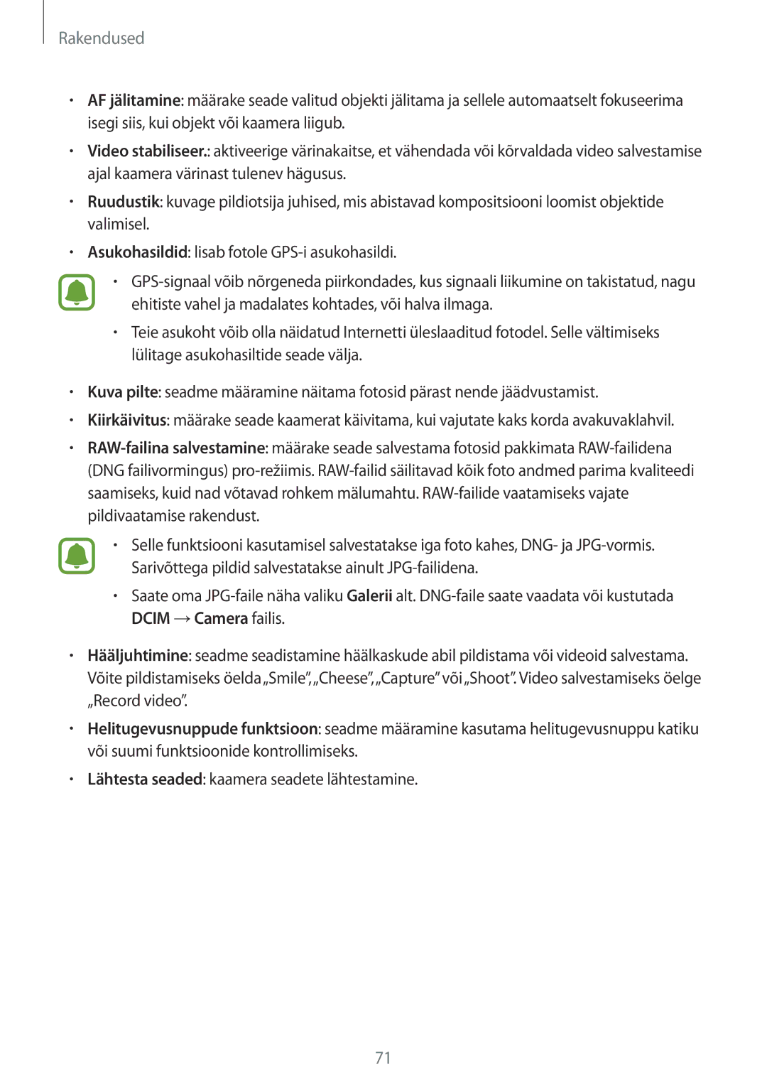 Samsung SM-G920FZBASEB manual Lähtesta seaded kaamera seadete lähtestamine 