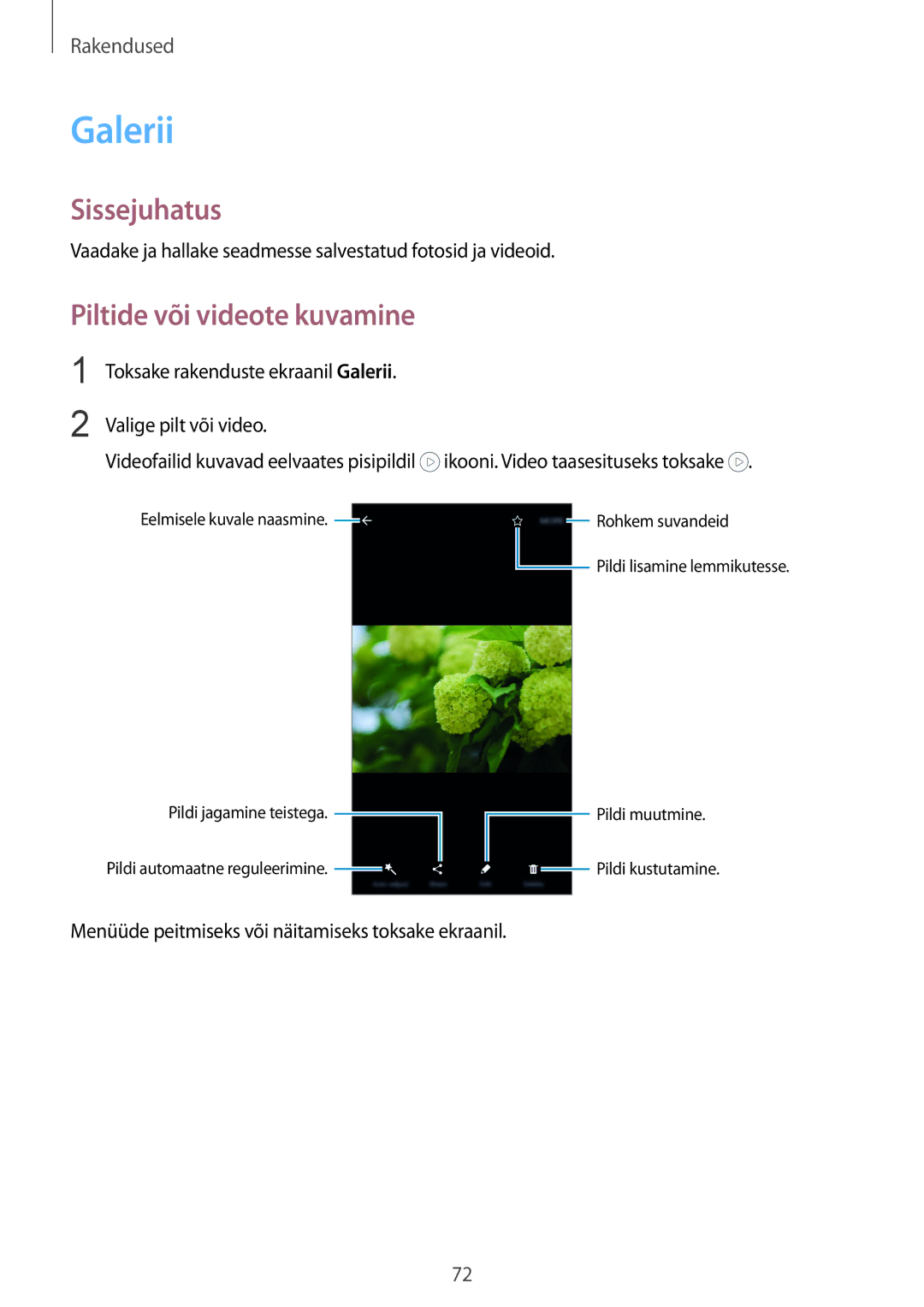 Samsung SM-G920FZBASEB manual Galerii, Piltide või videote kuvamine 