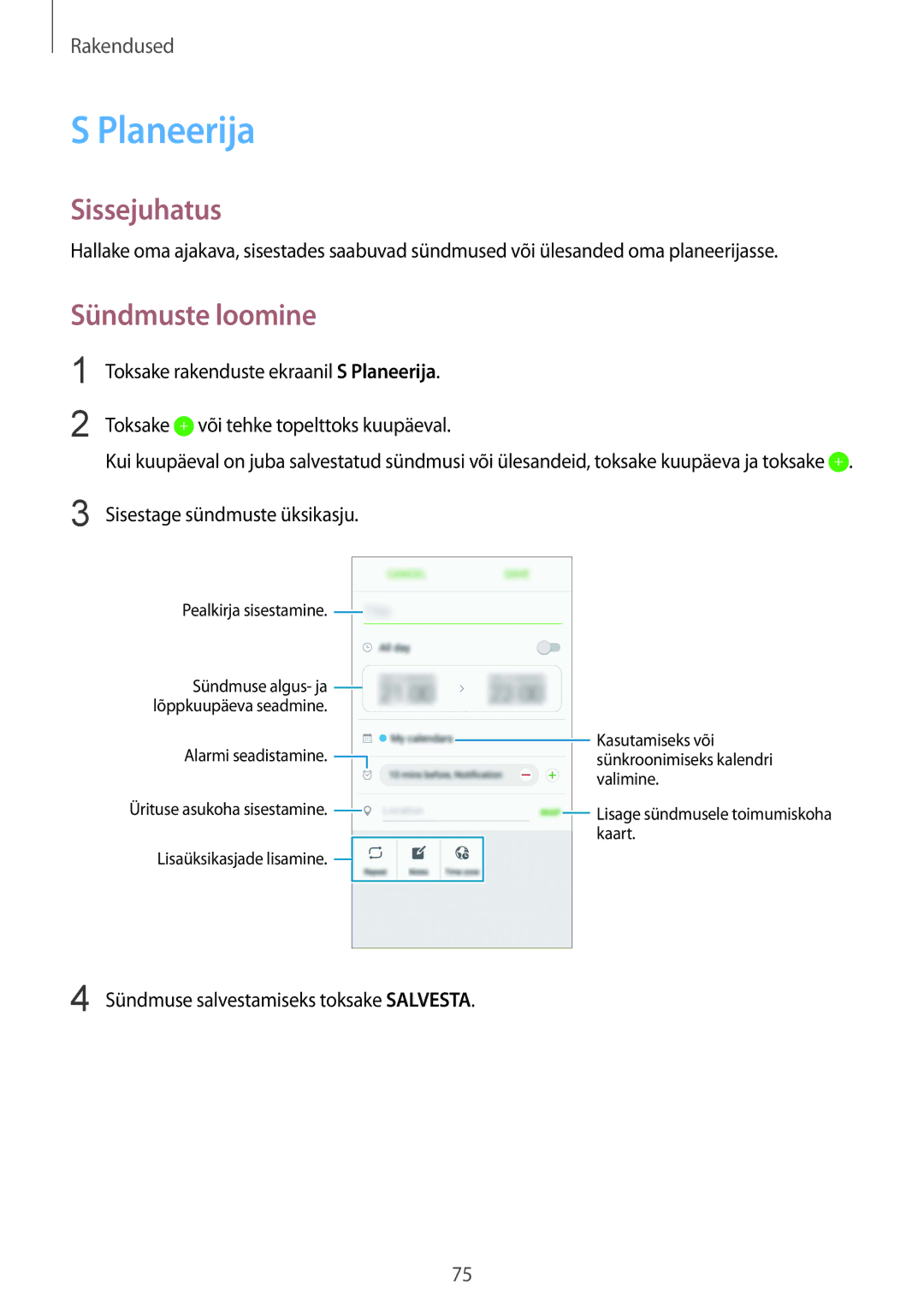 Samsung SM-G920FZBASEB manual Planeerija, Sündmuste loomine 