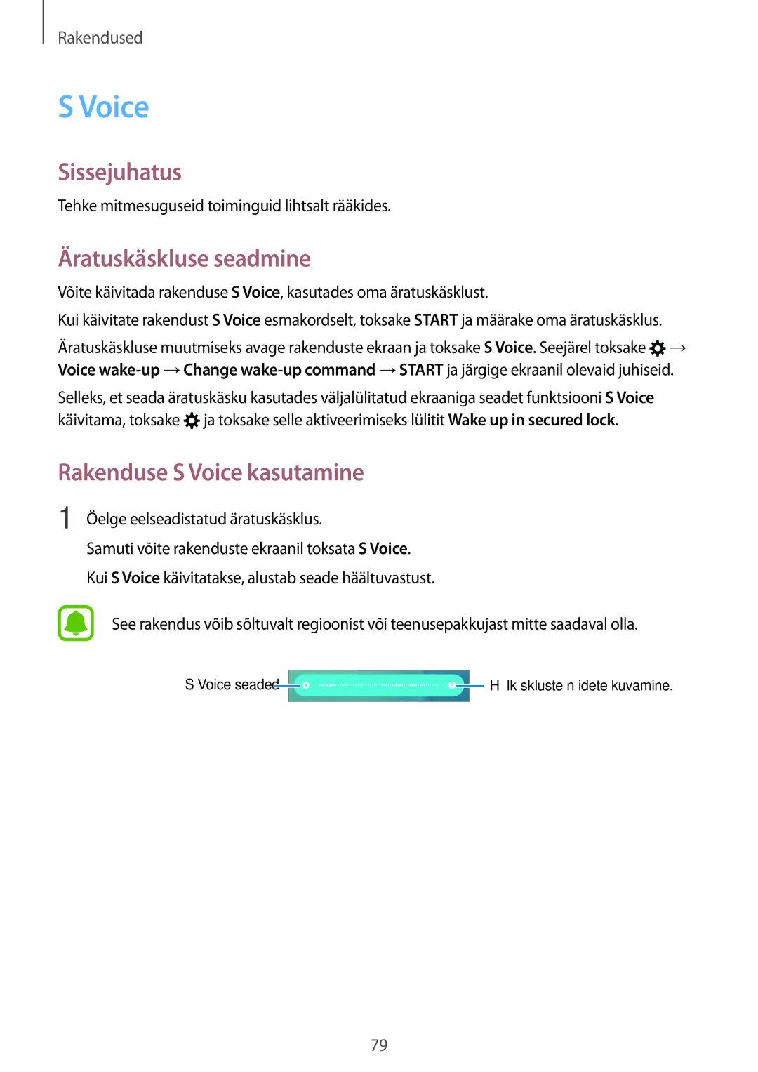 Samsung SM-G920FZBASEB manual Äratuskäskluse seadmine, Rakenduse S Voice kasutamine 