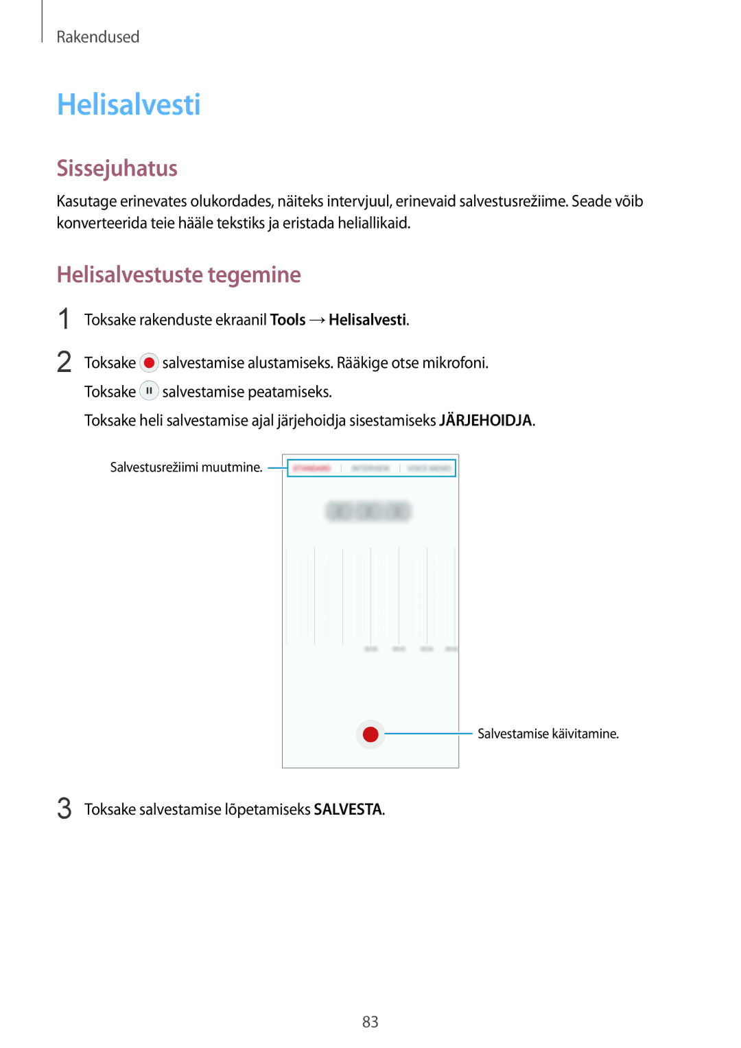 Samsung SM-G920FZBASEB manual Helisalvesti, Helisalvestuste tegemine 