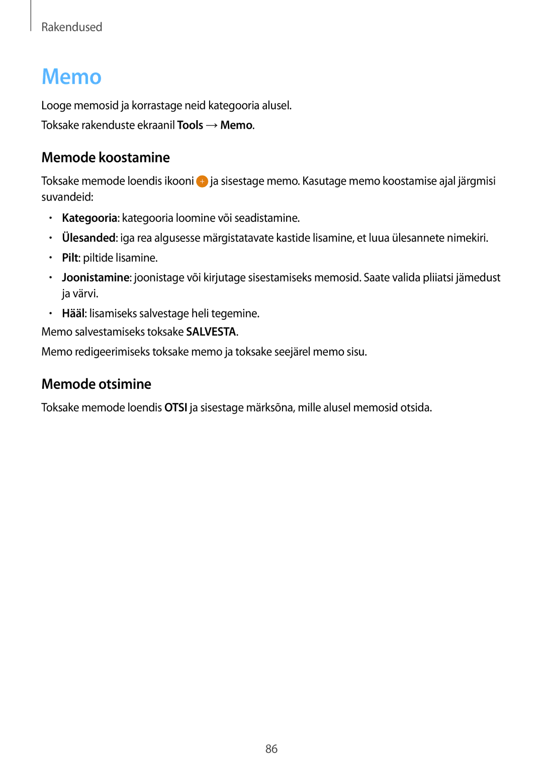 Samsung SM-G920FZBASEB manual Memode koostamine, Memode otsimine 