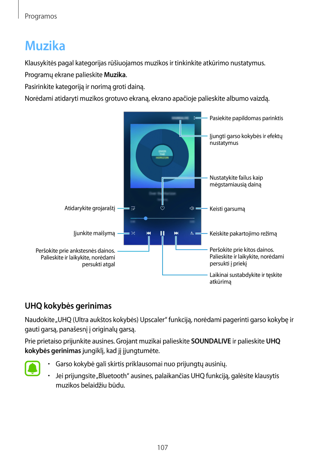 Samsung SM-G920FZBASEB manual Muzika, UHQ kokybės gerinimas 