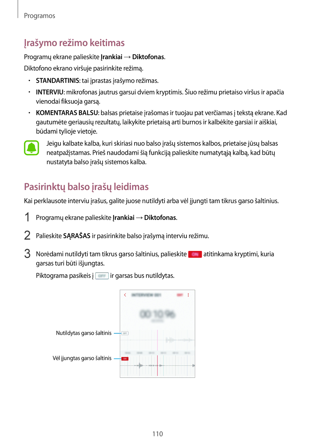 Samsung SM-G920FZBASEB manual Įrašymo režimo keitimas, Pasirinktų balso įrašų leidimas 