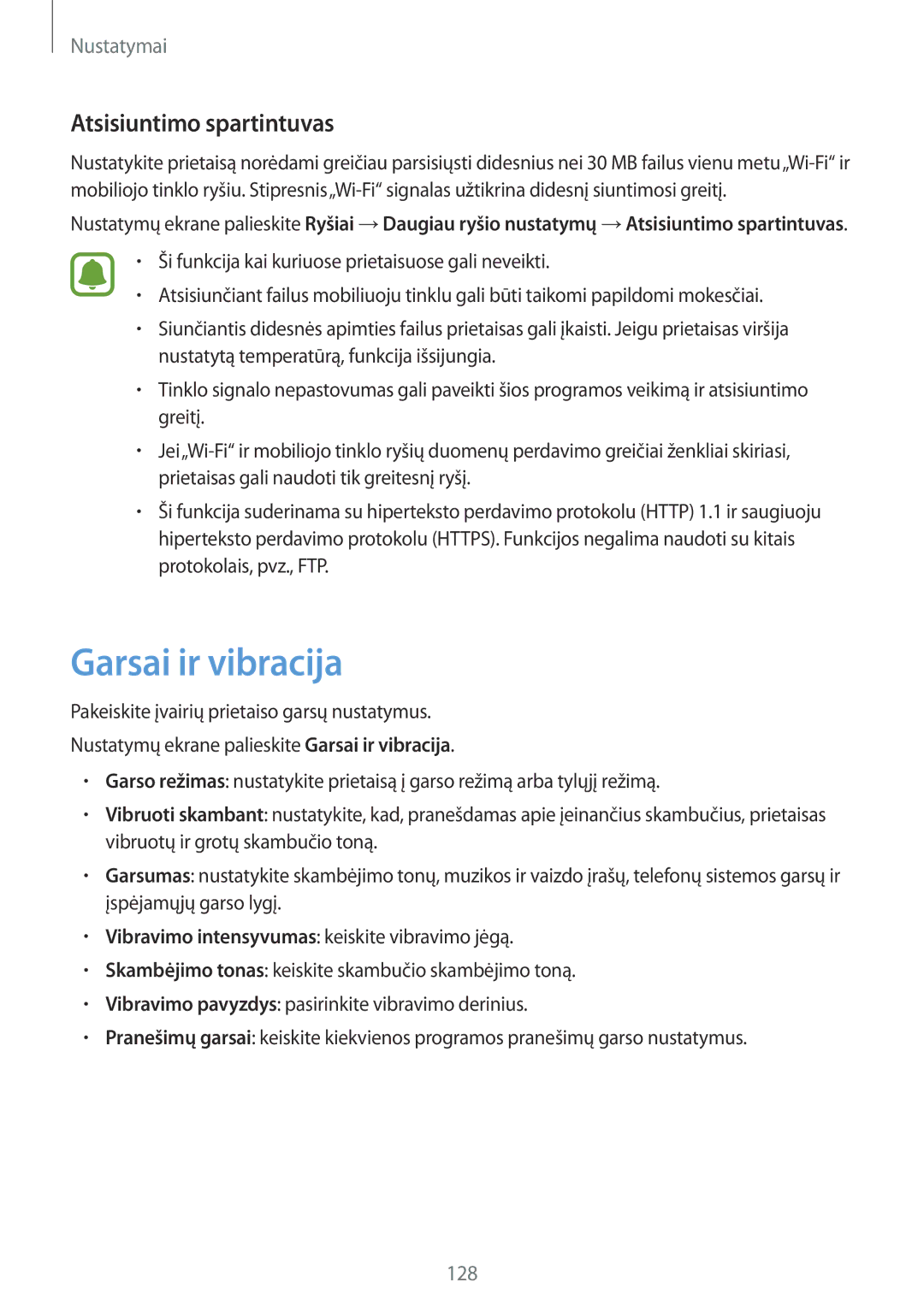 Samsung SM-G920FZBASEB manual Garsai ir vibracija, Atsisiuntimo spartintuvas 