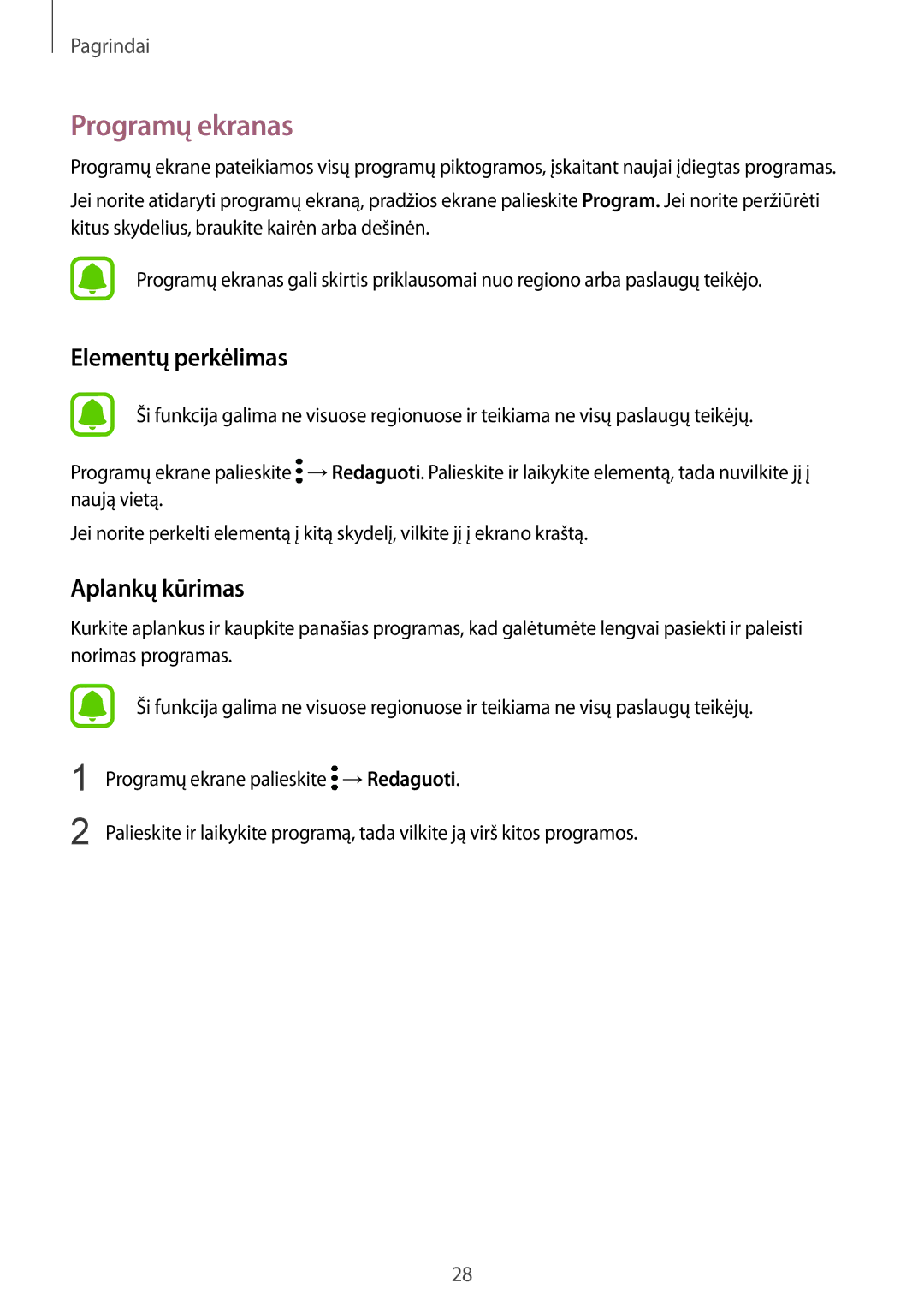 Samsung SM-G920FZBASEB manual Programų ekranas 