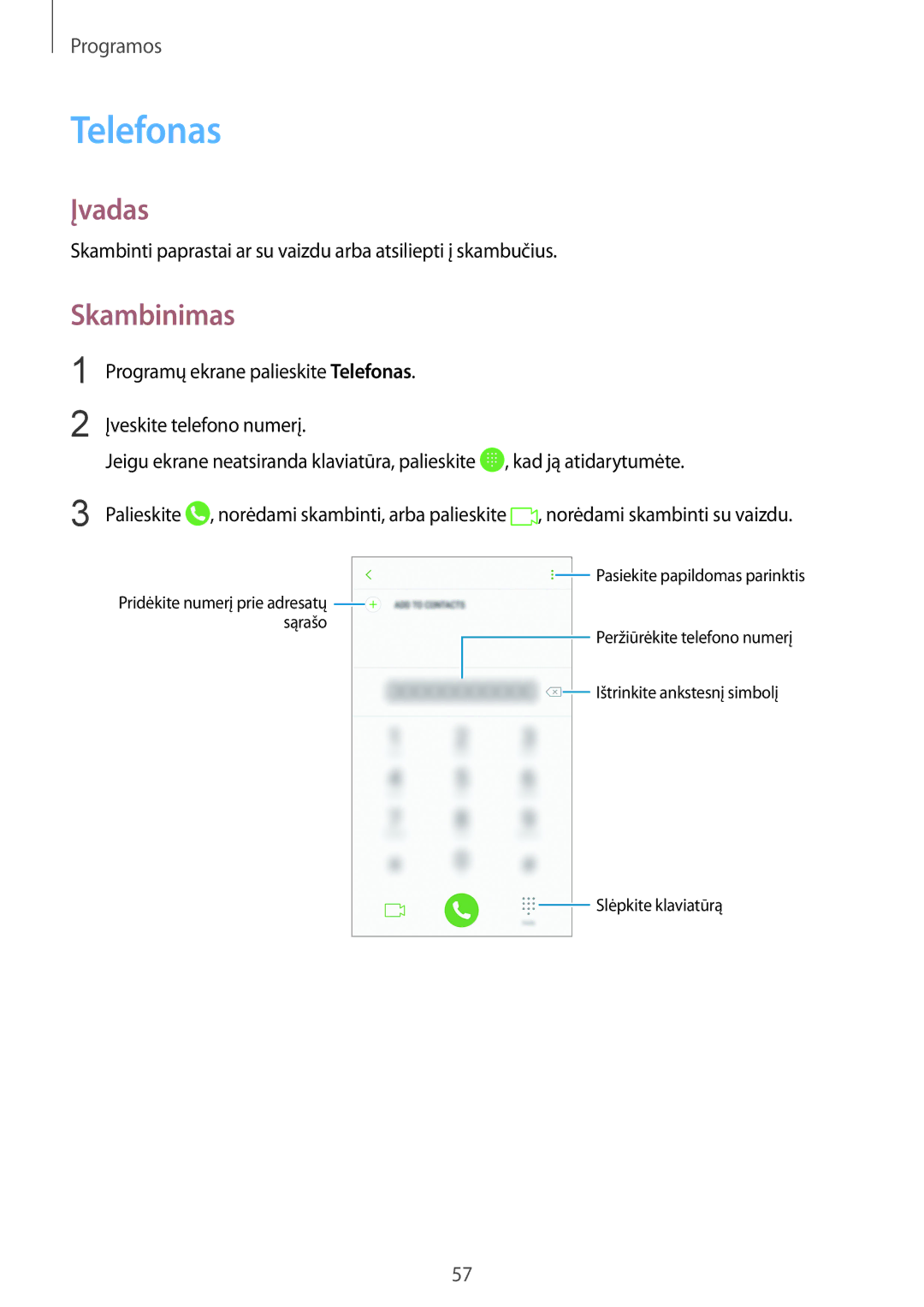 Samsung SM-G920FZBASEB manual Telefonas, Skambinimas 