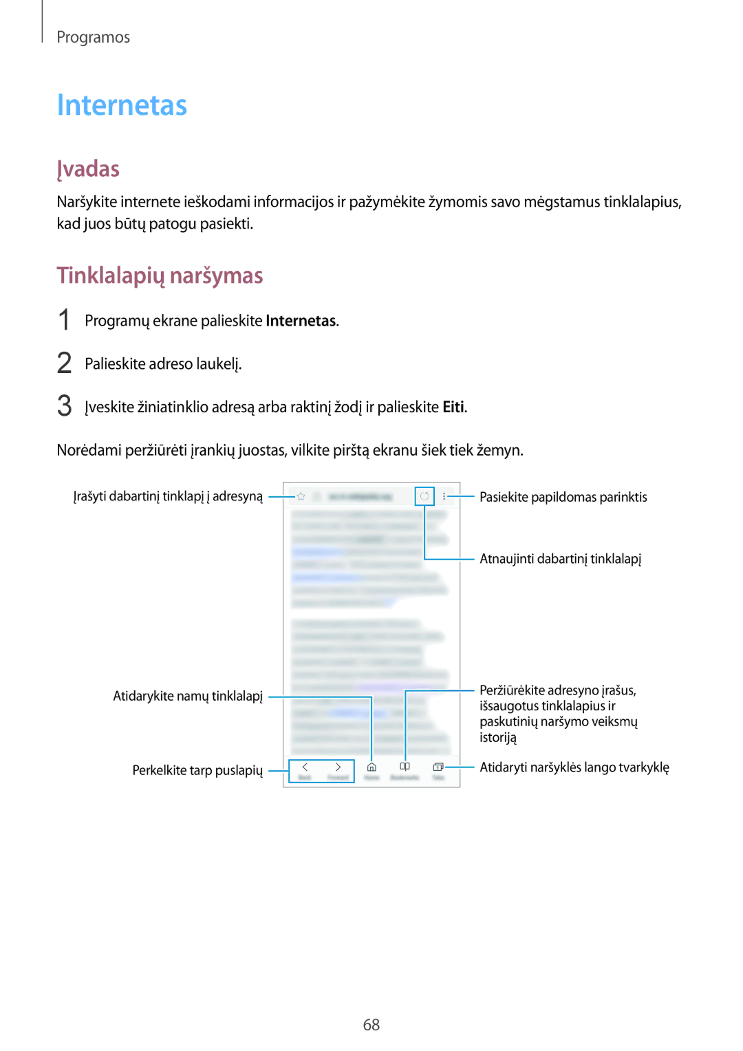 Samsung SM-G920FZBASEB manual Internetas, Tinklalapių naršymas 