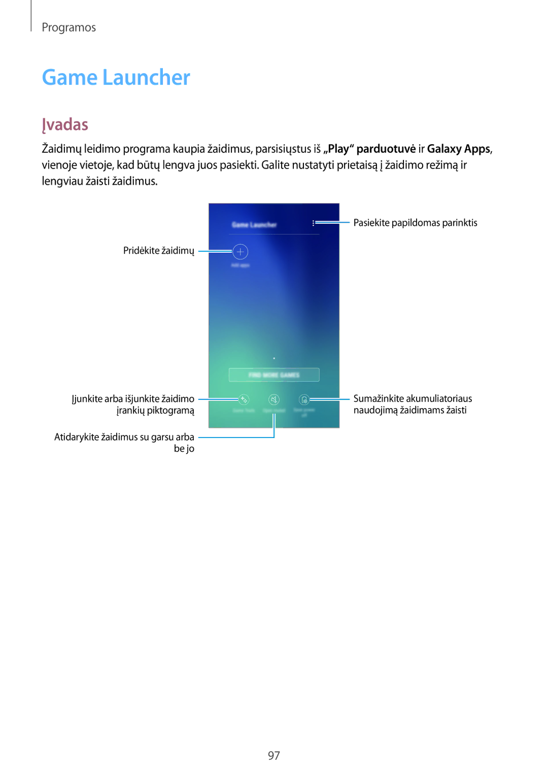 Samsung SM-G920FZBASEB manual Game Launcher, Įvadas 