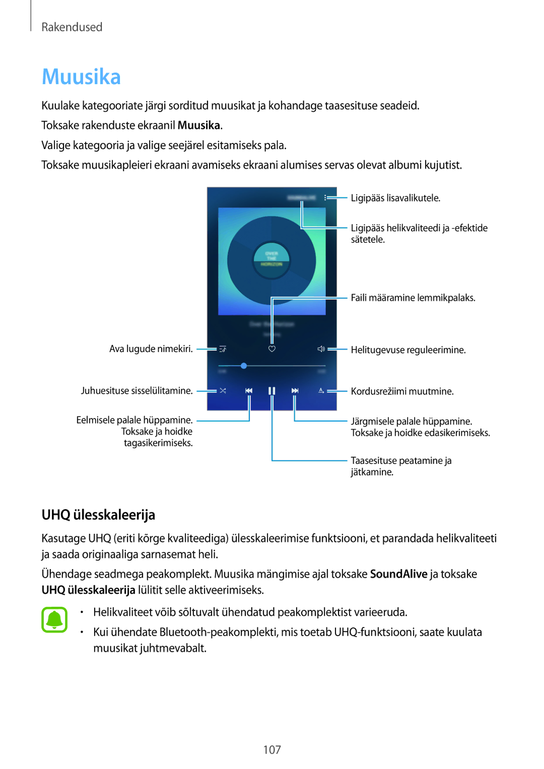 Samsung SM-G920FZBASEB manual Muusika, UHQ ülesskaleerija 