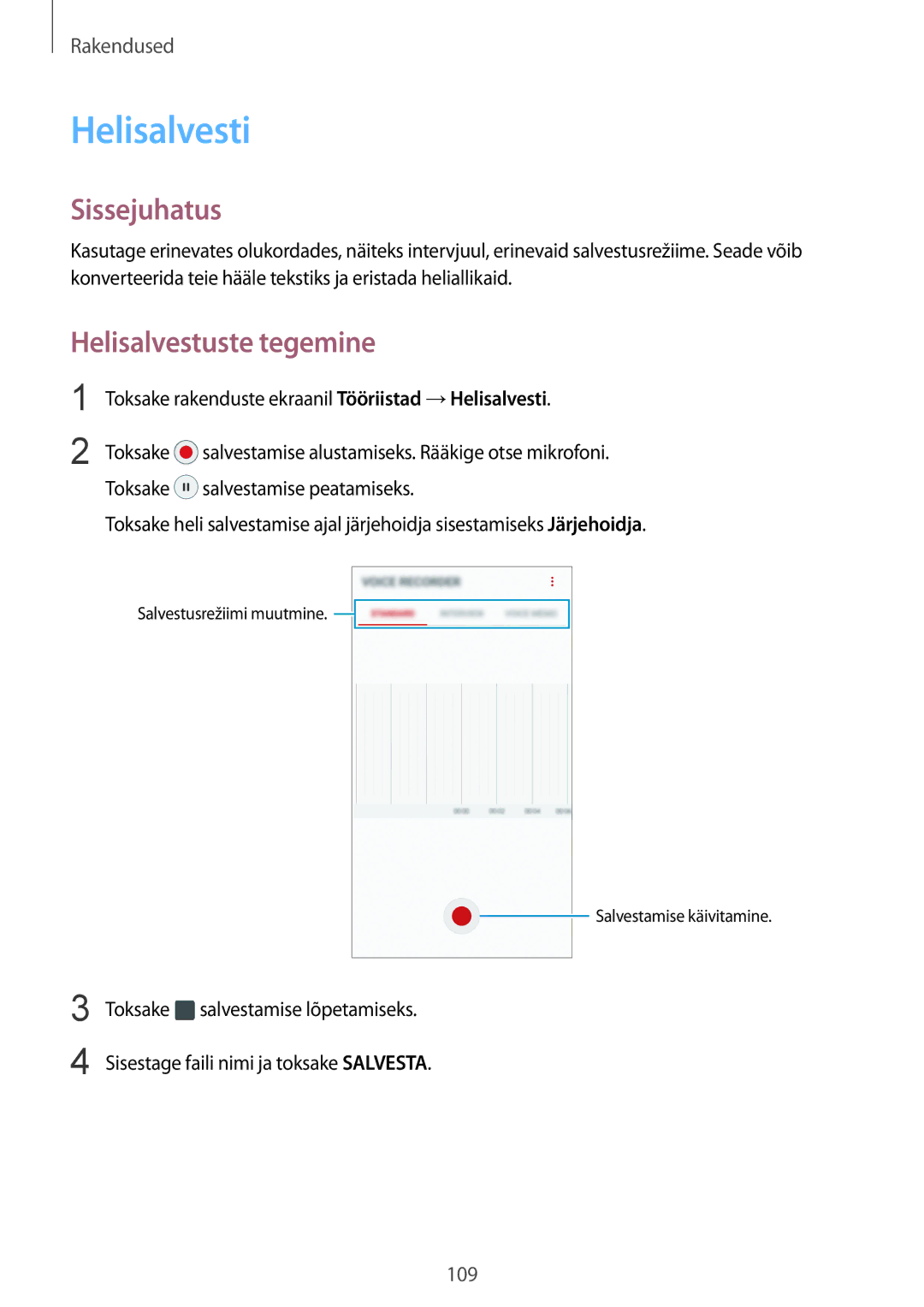 Samsung SM-G920FZBASEB manual Helisalvesti, Helisalvestuste tegemine 