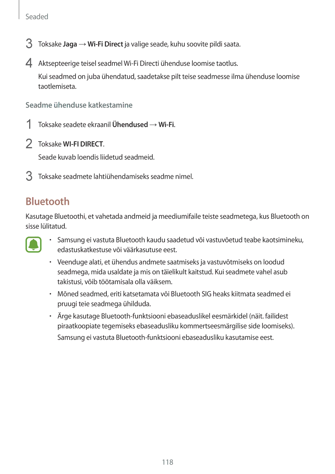 Samsung SM-G920FZBASEB manual Bluetooth, Seadme ühenduse katkestamine 