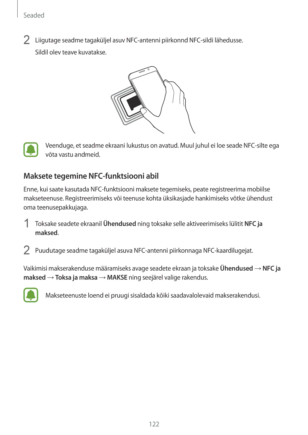 Samsung SM-G920FZBASEB manual Maksete tegemine NFC-funktsiooni abil, Maksed 