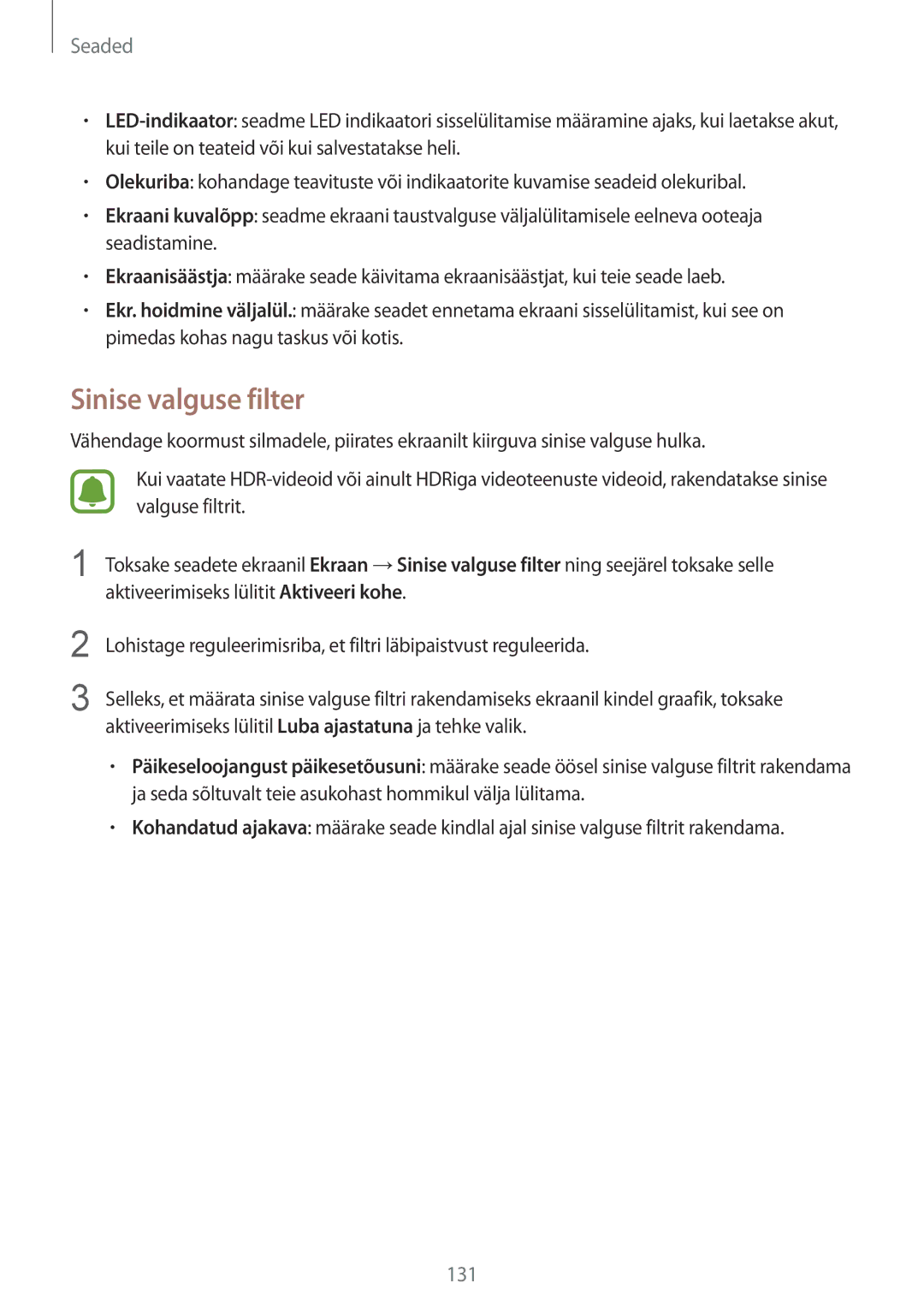 Samsung SM-G920FZBASEB manual Sinise valguse filter 