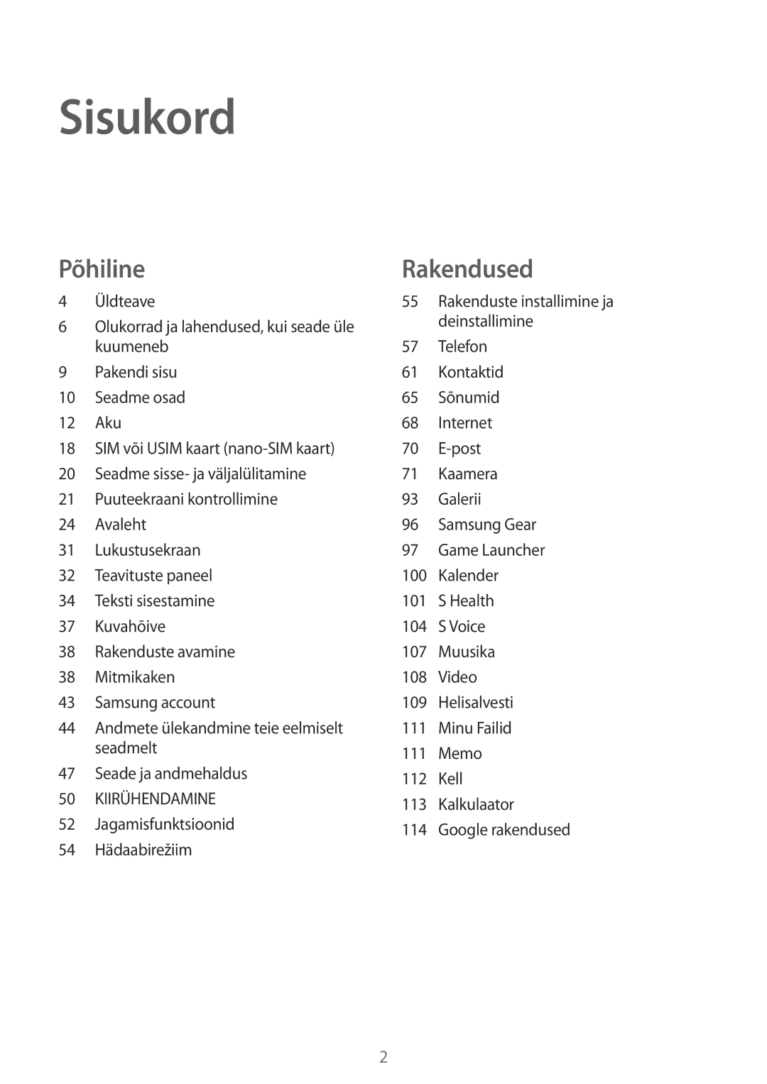 Samsung SM-G920FZBASEB manual Sisukord 