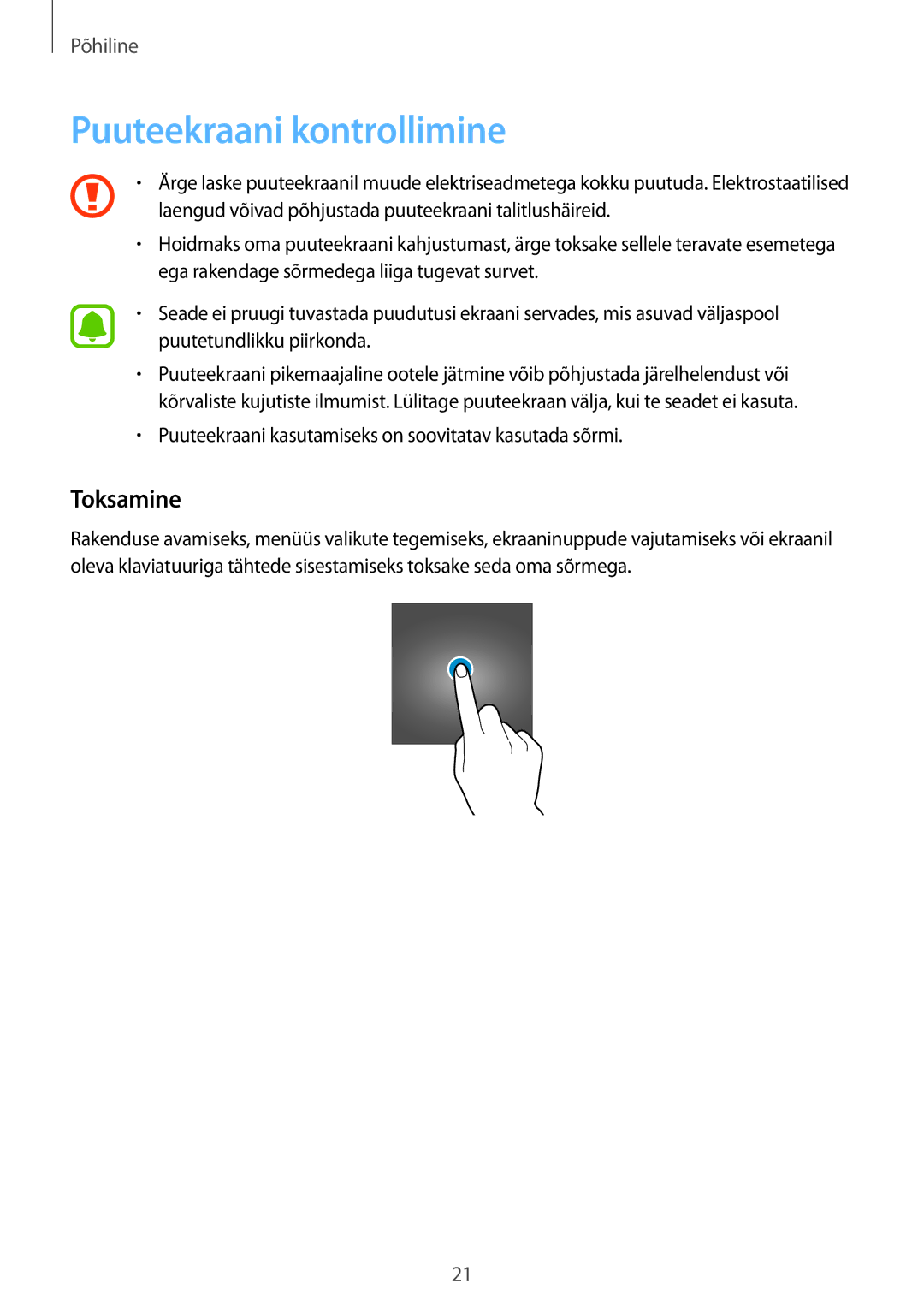 Samsung SM-G920FZBASEB manual Puuteekraani kontrollimine, Toksamine 