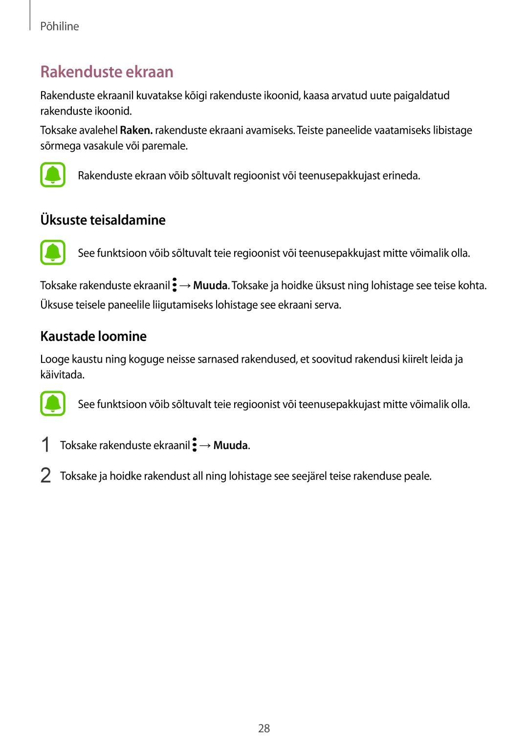 Samsung SM-G920FZBASEB manual Rakenduste ekraan 