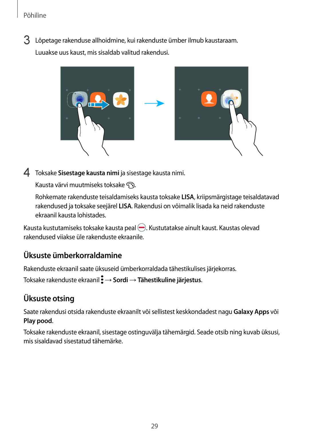 Samsung SM-G920FZBASEB manual Üksuste ümberkorraldamine, Üksuste otsing 