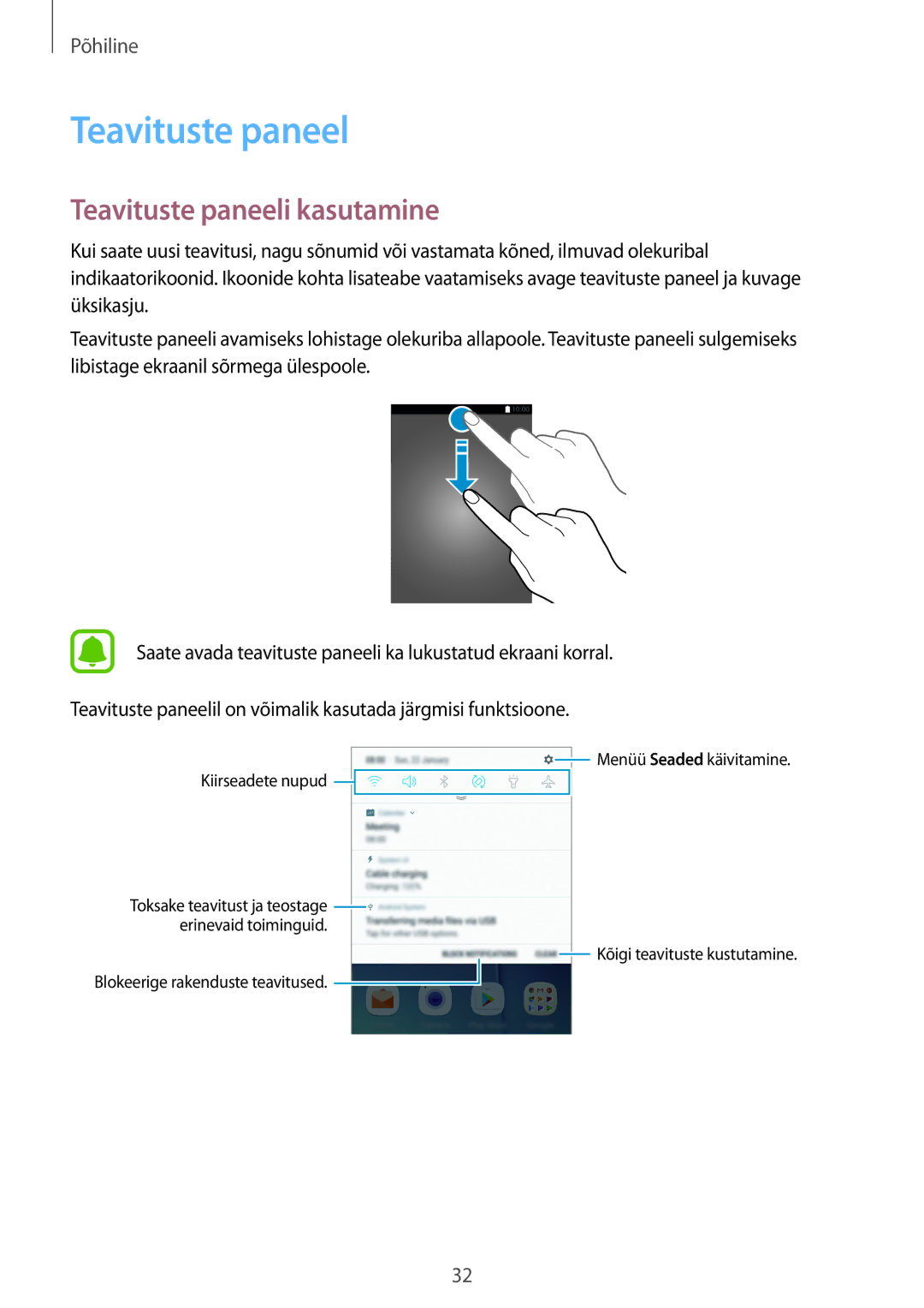 Samsung SM-G920FZBASEB manual Teavituste paneeli kasutamine 