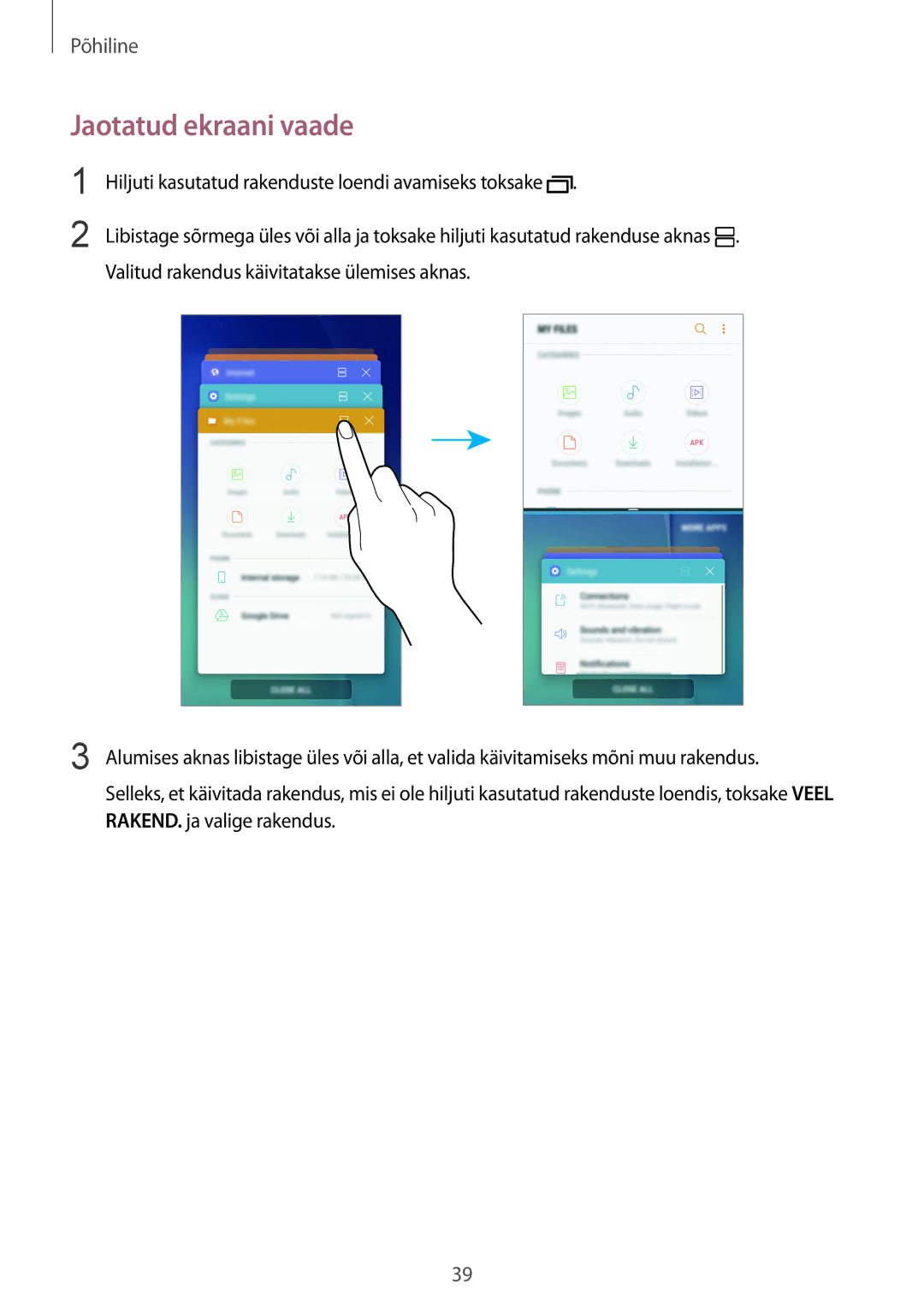 Samsung SM-G920FZBASEB manual Jaotatud ekraani vaade 