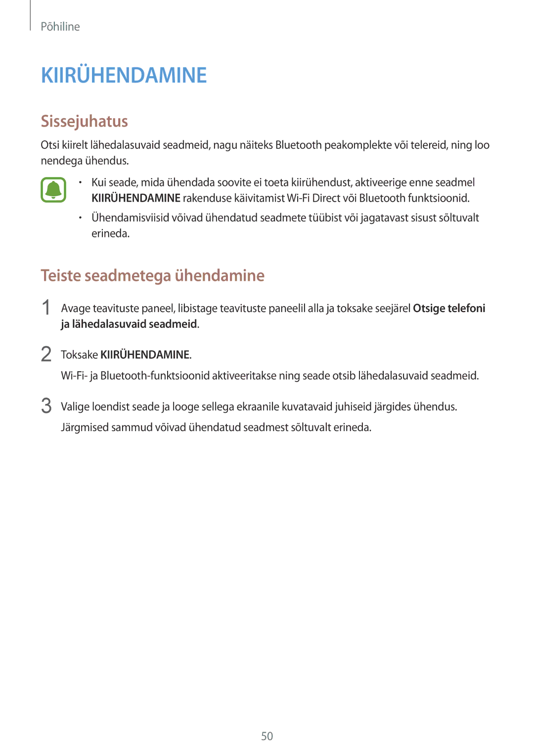 Samsung SM-G920FZBASEB manual Teiste seadmetega ühendamine, Ja lähedalasuvaid seadmeid Toksake Kiirühendamine 