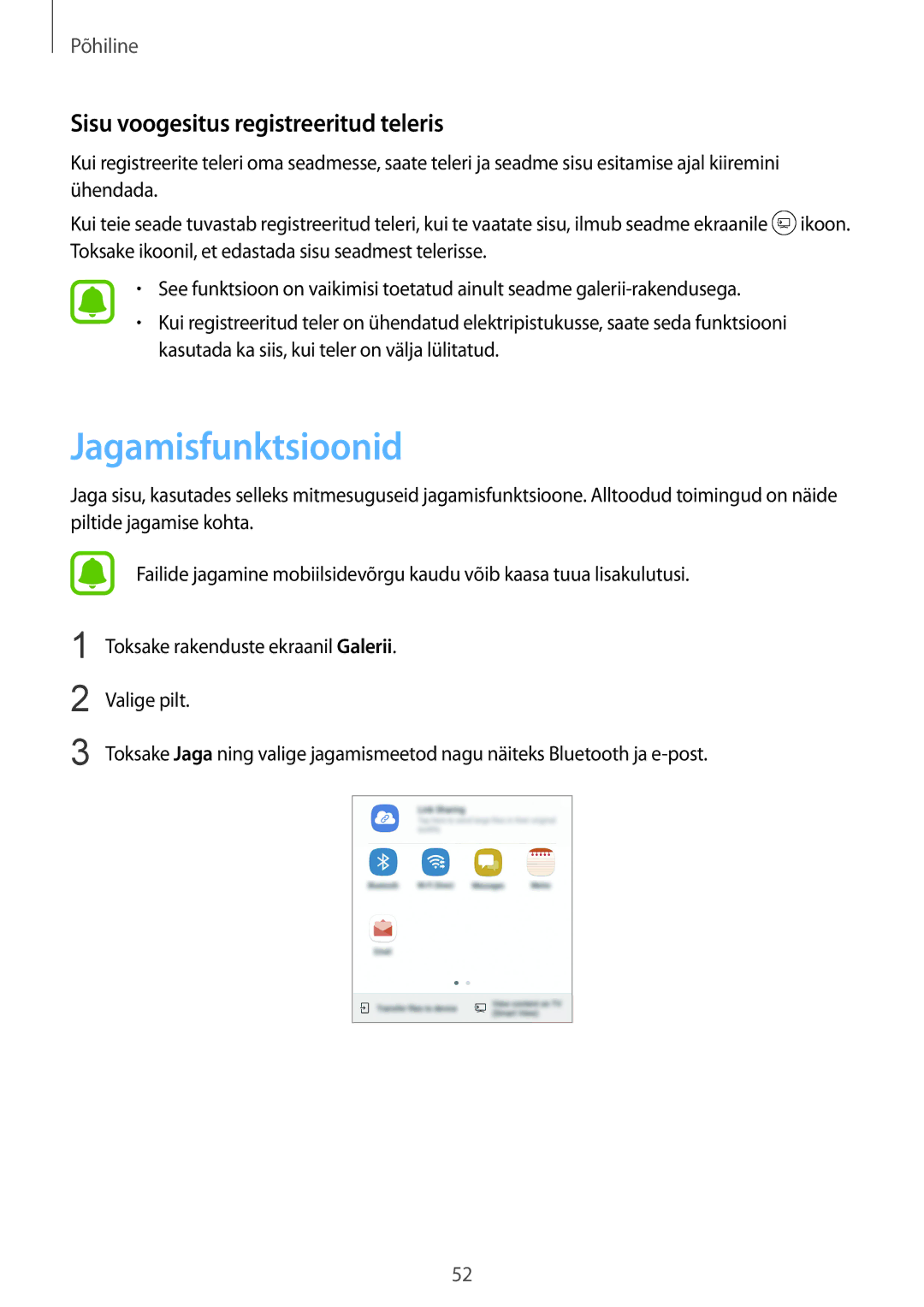 Samsung SM-G920FZBASEB manual Jagamisfunktsioonid, Sisu voogesitus registreeritud teleris 