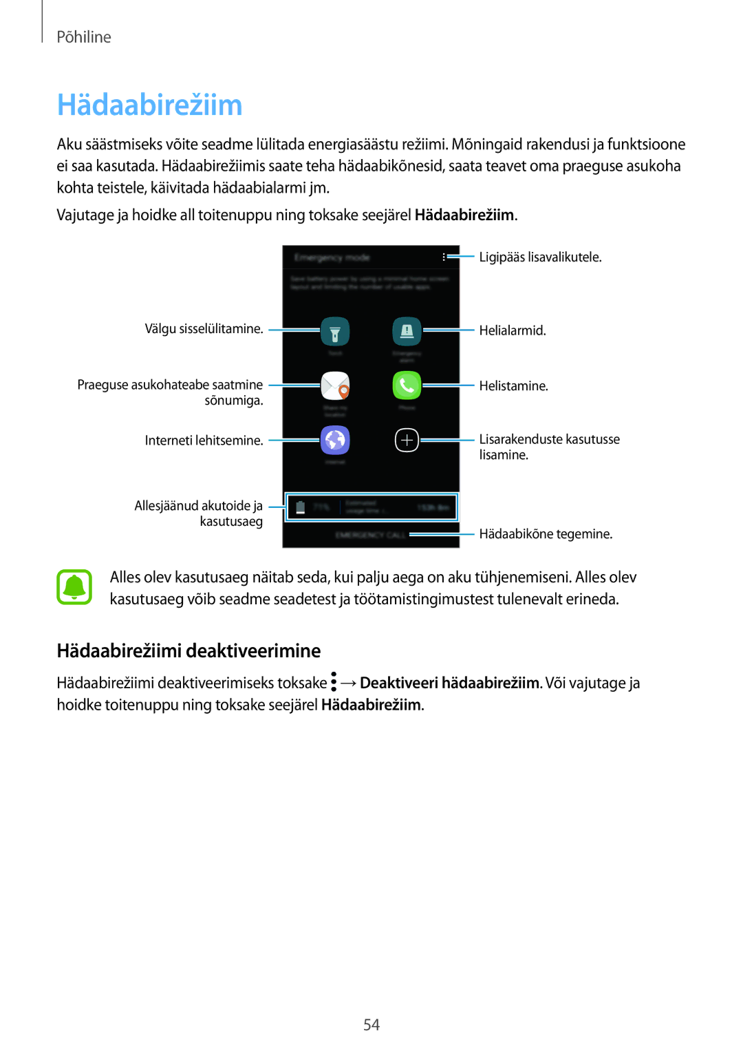 Samsung SM-G920FZBASEB manual Hädaabirežiimi deaktiveerimine 