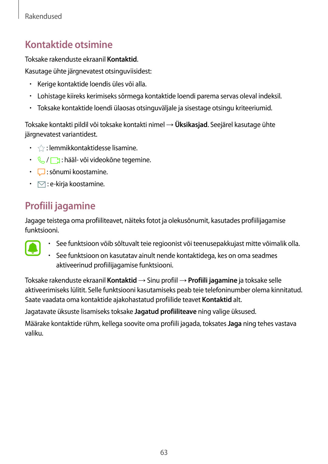 Samsung SM-G920FZBASEB manual Kontaktide otsimine, Profiili jagamine 