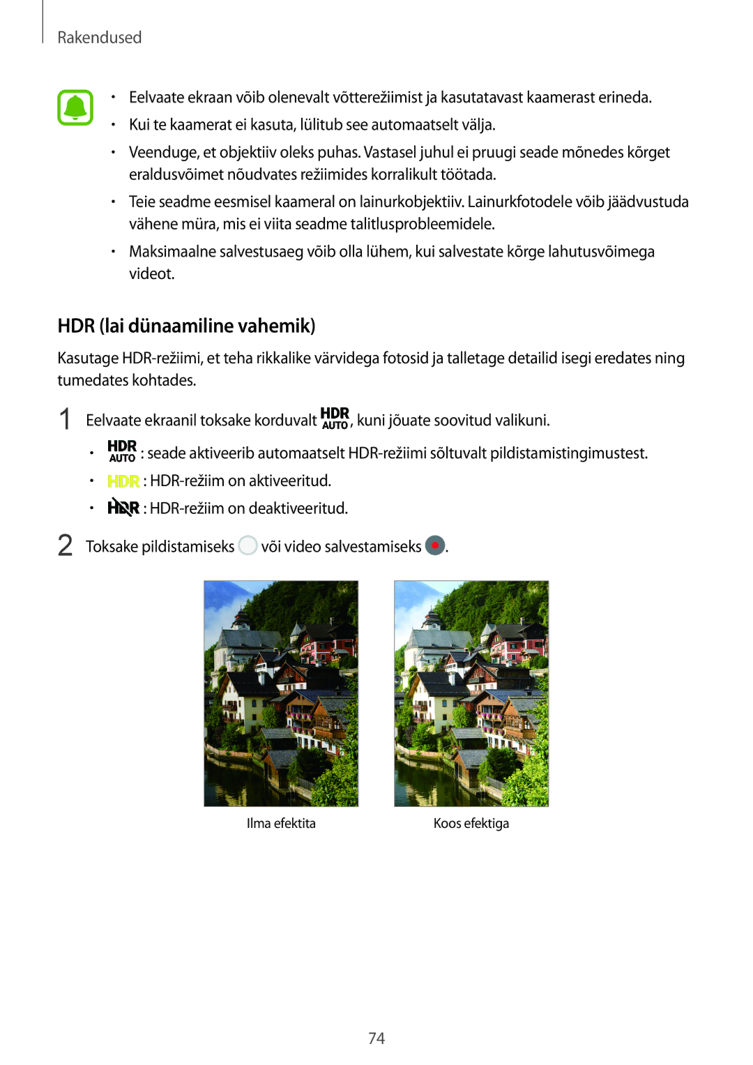 Samsung SM-G920FZBASEB manual HDR lai dünaamiline vahemik 