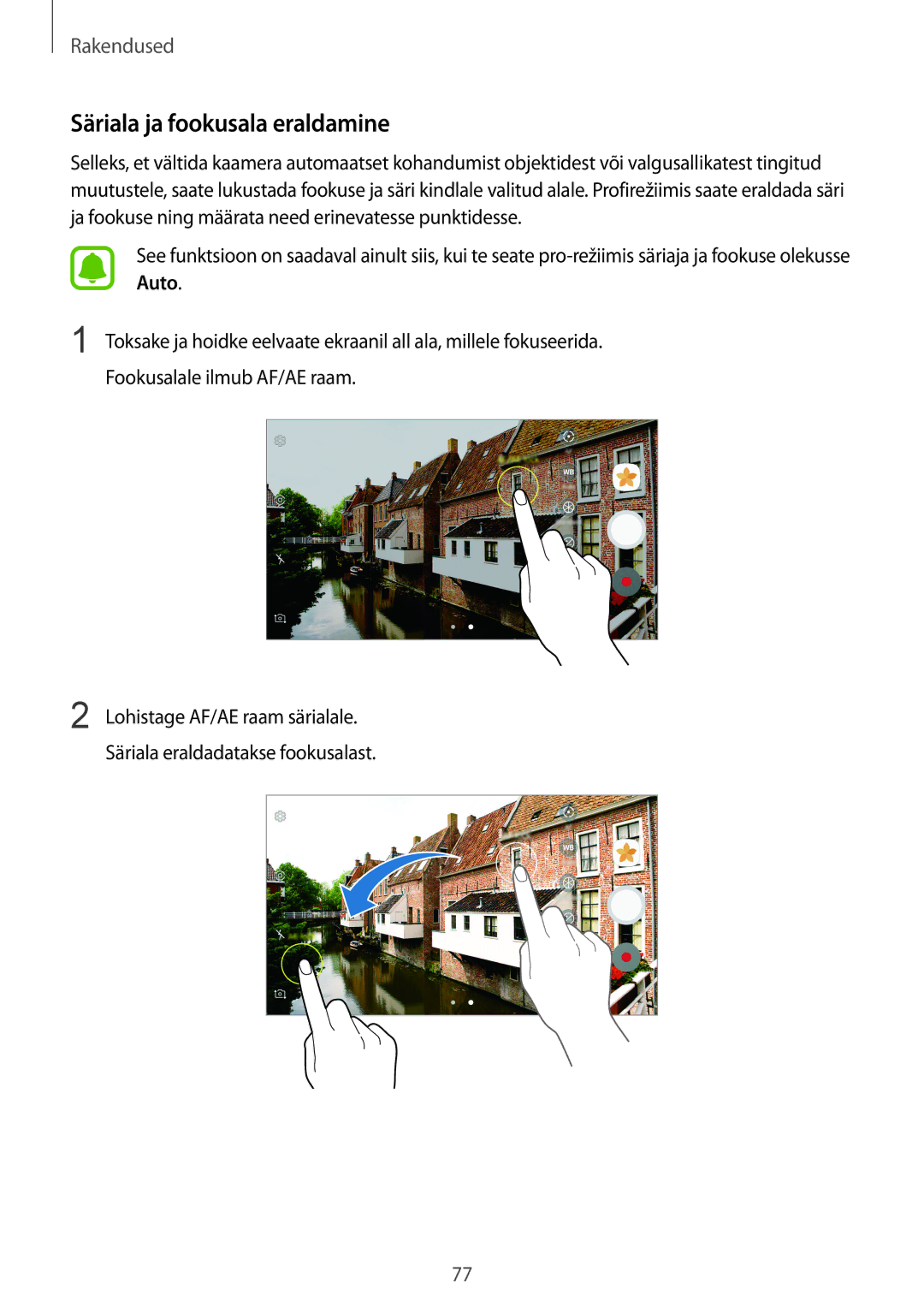 Samsung SM-G920FZBASEB manual Säriala ja fookusala eraldamine 