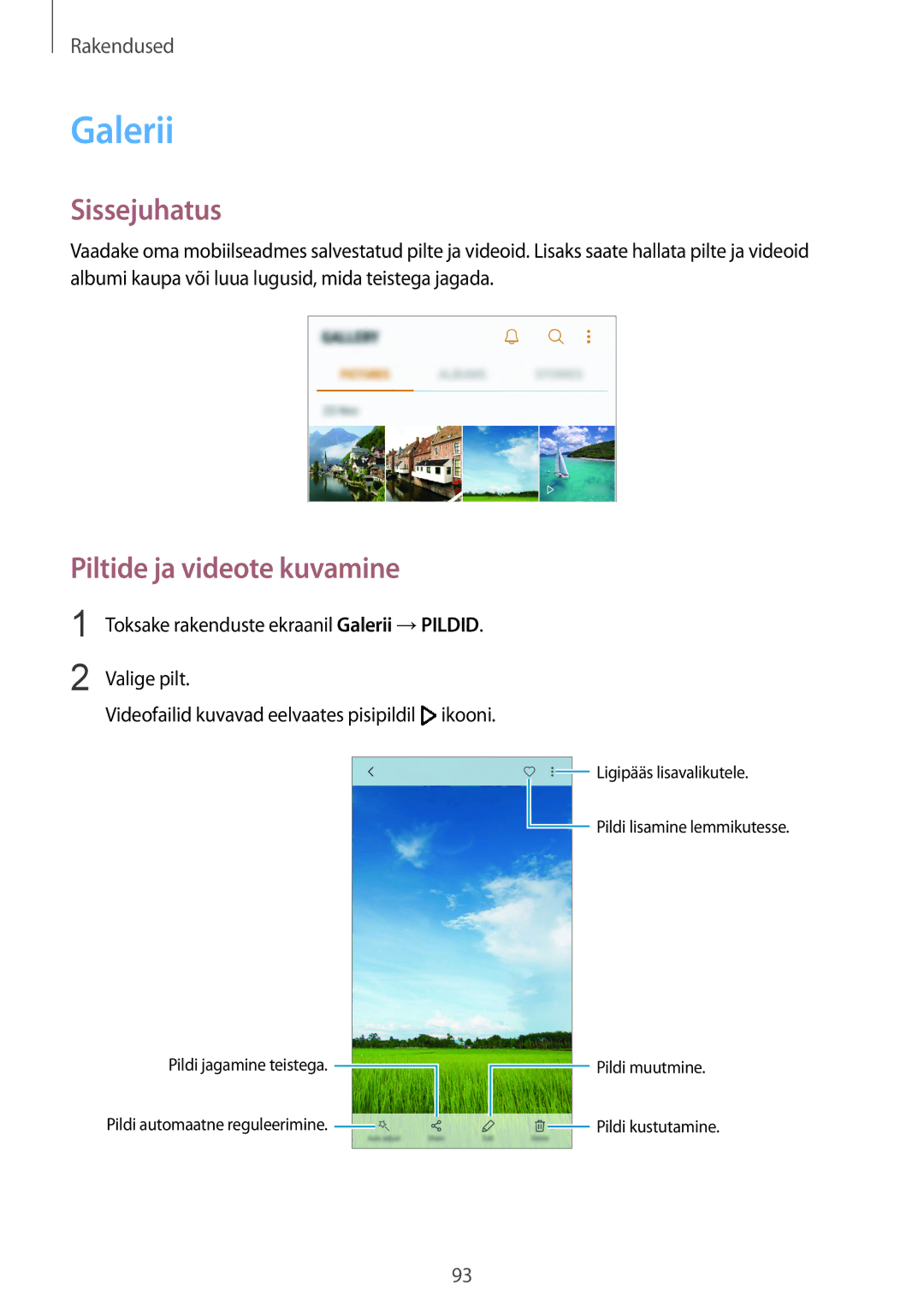 Samsung SM-G920FZBASEB manual Galerii, Piltide ja videote kuvamine 