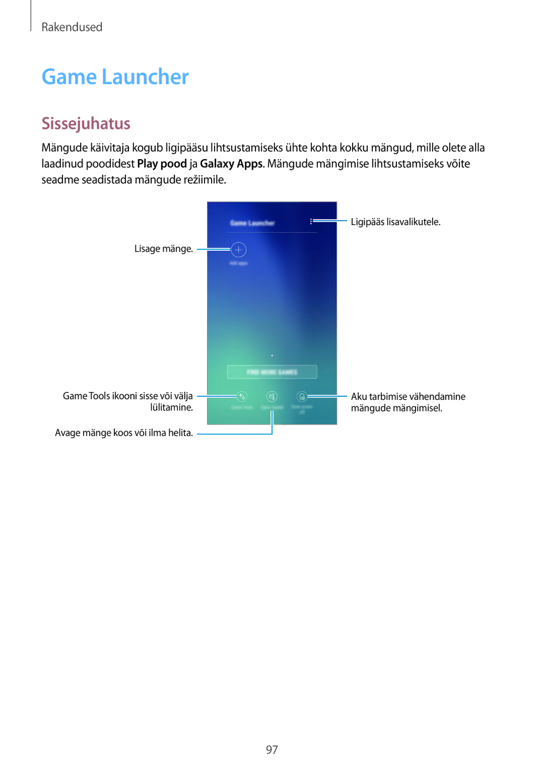 Samsung SM-G920FZBASEB manual Game Launcher, Sissejuhatus 