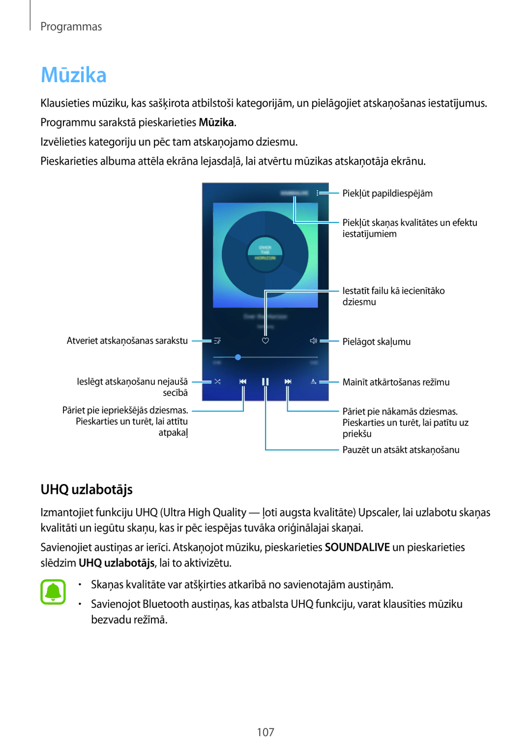 Samsung SM-G920FZBASEB manual Mūzika, UHQ uzlabotājs 